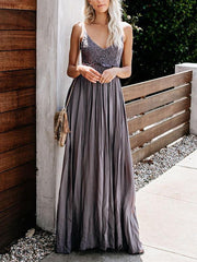 Lace halter strap v-neck backless maxi dresses