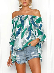 Summer Off Shoulder Women Floral Printed Fashion T-shirt