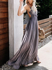 Lace halter strap v-neck backless maxi dresses
