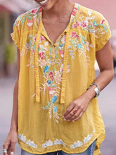 Floral printed V neck short sleeve T-shirts