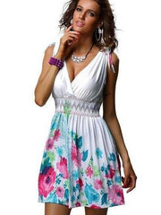 Floral Sleeveless V neck Skater Dresses