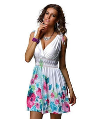 Floral Sleeveless V neck Skater Dresses