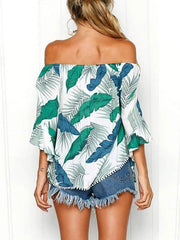 Summer Off Shoulder Women Floral Printed Fashion T-shirt