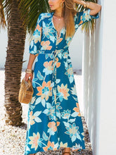 Floral Three quarter sleeve V neck Maxi Dresses