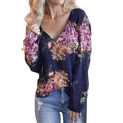 Floral V neck Long sleeve T-Shirts