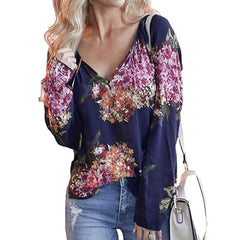 Floral V neck Long sleeve T-Shirts