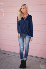 Long sleeve V neck Cross Loose Blouses