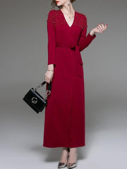 Long sleeve V neck Sexy lacing Skater Dresses