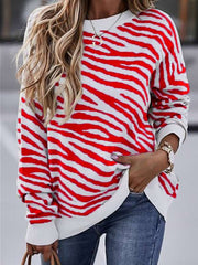 Stylish Round neck zebra-stripe women long sleeve sweaters