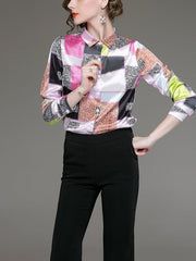 Floral Polyester fiber Long sleeve Fashion Blouses