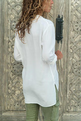 V Neck Asymmetric Hem Plain Blouses