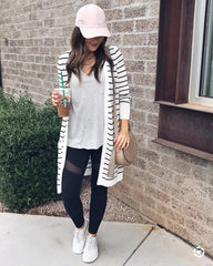 Stripe Long sleeve Cardigan Coats