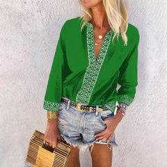 V Neck Floral Casual Blouses