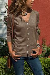 Stylish Elegant Pure V neck Long sleeve Fastener Knit Cardigan