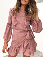 Sweet long sleeve Flounce lace frock skater dresses