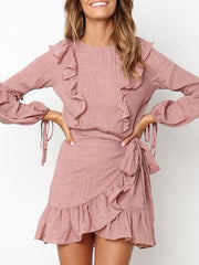 Sweet long sleeve Flounce lace frock skater dresses