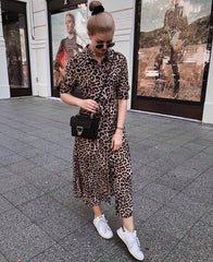 Floral Leopard Casual Long sleeve Skater Dresses