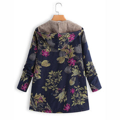 Floral Long Sleeve Hoodie Pockets Winter Plus Size Coat