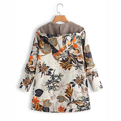 Floral Long Sleeve Hoodie Pockets Winter Plus Size Coat