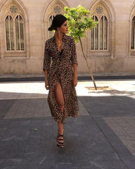 Floral Leopard Casual Long sleeve Skater Dresses