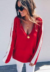Fashion V neck Gored Long sleeve Knit Sweaters