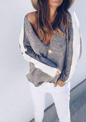 Fashion V neck Gored Long sleeve Knit Sweaters