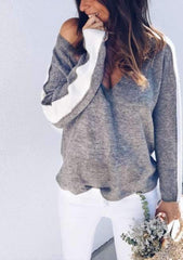 Fashion V neck Gored Long sleeve Knit Sweaters