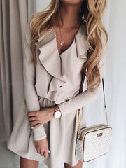 Flounce v-neck long sleeve skater dresses