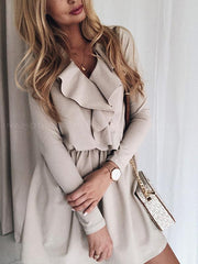 Flounce v-neck long sleeve skater dresses