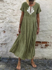 Summer short sleeve v-neck lace long bohe maxi dresses