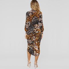 Fashion V neck Leopard print Bodycon Dresses