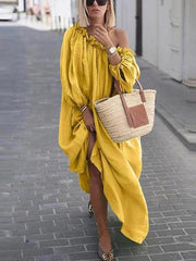 Loose Fashion Plain Women Off houlder Maxi Dresses