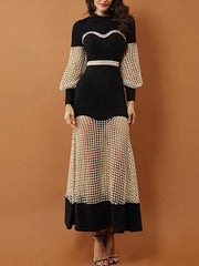 Hollow Out Printing O-Neck Long Party Women Evening Dresses