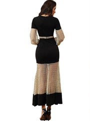 Hollow Out Printing O-Neck Long Party Women Evening Dresses