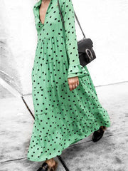 Long Sleeve Chic Woman Point Maxi Dress