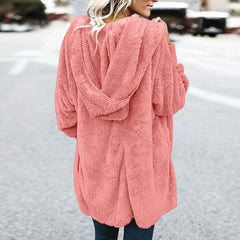 Hooded Polyester Plain Basic Outerwear Coats For Woman