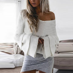 V Neck Plain Polyester Casual Sweaters