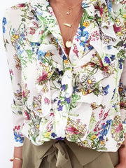 Floral Printed Casual Holiday Shift Long Sleeve Shift Shirts & Tops