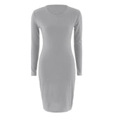 Spring Knitted Cotton Gray Casual Long Sleeve Bodycon Dress