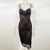 Elegant Black Spaghetti Strap Evening Luxury Lace Dress