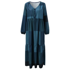 Bohemian Vintage Loose Long Sleeve New Spring Autumn 's Maxi SunCasual V Neck Plaid Dress