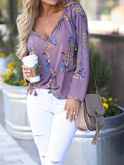 Tie Collar Tassel Printed Shirts&Blouses