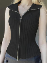 Knitted Ribbed Slim Fit for Summer Party Clubwear Front Zip-up Sleeveless Aesthetic Grunge Mini Vest Crop Top
