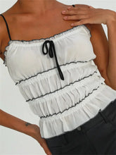 Retro Ruffles for Sleeveless Spaghetti Strap Backless Fairy Ruched Patchwork Lace-up Vest Crop Top