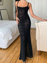 Lace Floral Mesh Sleeveless Back Split Black Beach Maxi Dress