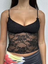 Summer Fashion Sleeveless Deep V Neck Lace Floral Mini Vest Party Club See Through Crop Top