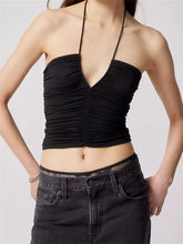 Summer Fashion Sleeveless Halter Ruched Off Shoulder Mini Vest Party Streetwear Crop Top