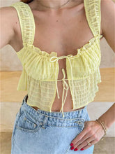 Spaghetti Strap Front Split Lace-up Square Neck Ruched Solid Mini Vest Streetwear Crop Top