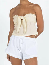Strapless Ruffles Ribbed Tube for Summer Off Shoulder Front Lace-up Slim Fit Solid Mini Vest New Crop Top