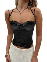 Summer Sleeveless Strap Y2K for Lace Patchwork V-neck Cropped Mini Vest Streetwear Crop Top